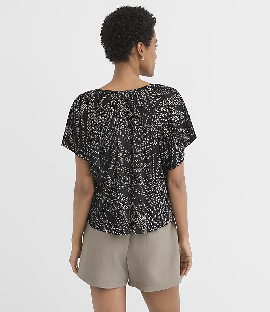 Leafed Gathered Flutter Sleeve Top