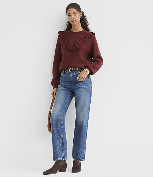 Pointelle Ruffle Yoke Sweater