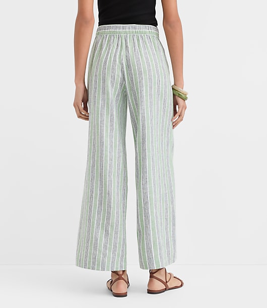 Petite Pull On Wide Leg Pants in Striped Linen Cotton