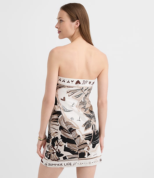 Petite LOFT Beach Palm Linen Cotton Strapless Mini Dress