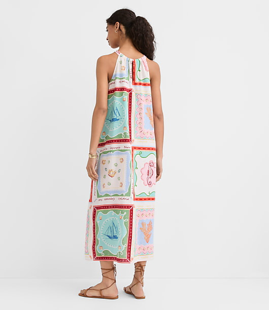 Petite Riviera Linen Cotton Midi Pocket Halter Dress