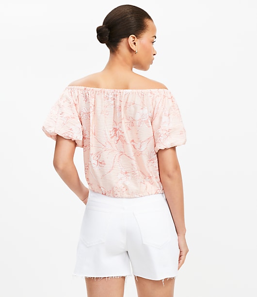 Bird Toile Off The Shoulder Bubble Top