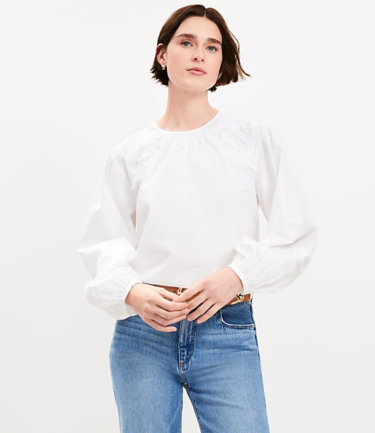 Petite Lace Poplin Tie Back Blouse