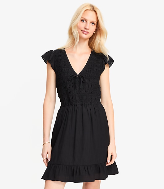 Tie Smocked Mini Pocket Dress