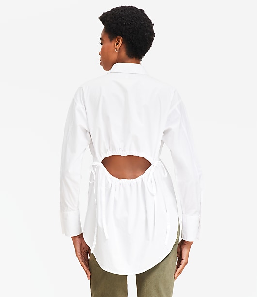 Poplin Cutout Back Tunic Shirt