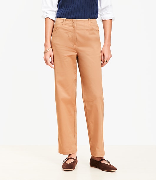 Darted Straight Pants in Stretch Cotton
