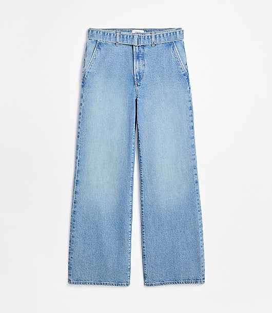 Rivete Tall Curvy Belted High Rise Wide Leg Jeans in Light Wash