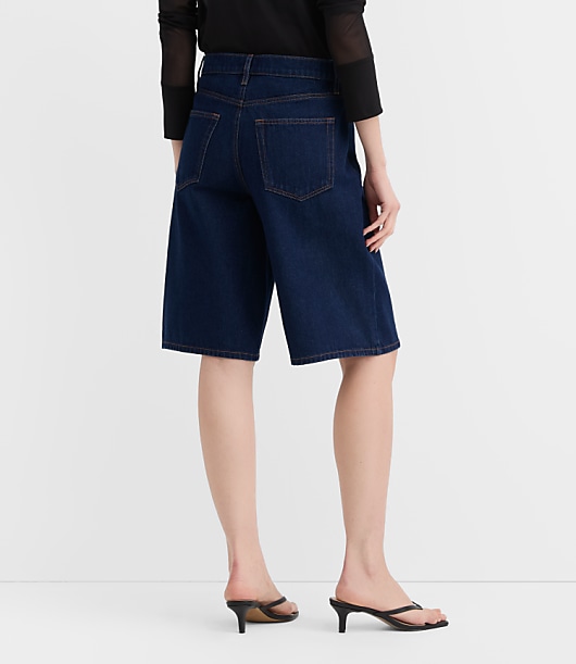 Rivete Tall Curvy High Rise Denim Bermuda Shorts in Dark Rinse
