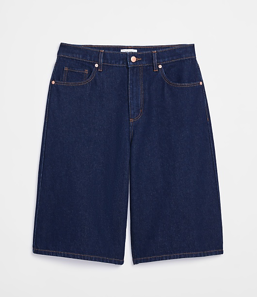 Rivete Tall Curvy High Rise Denim Bermuda Shorts in Dark Rinse
