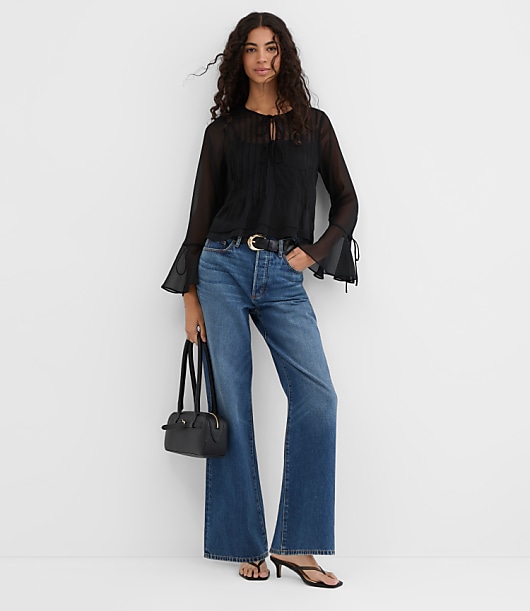 Petite Pintucked Bow Blouse