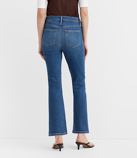 Rivete Tall Curvy Welt Pocket High Rise Kick Crop Jeans in Mid Wash