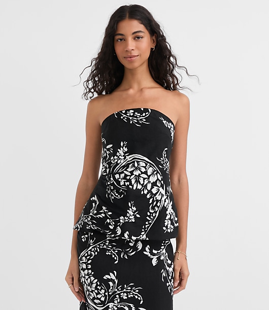 Ruched Linen Blend Strapless Top