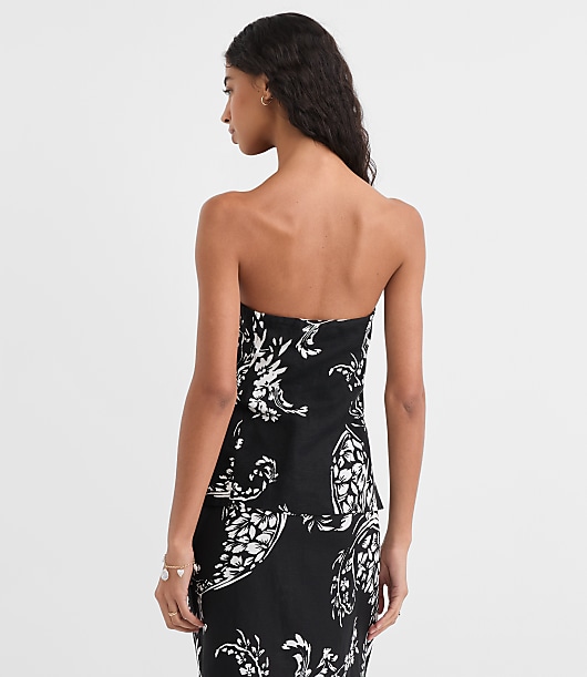 Ruched Linen Blend Strapless Top