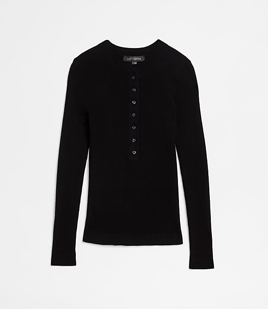 Petite LOFT Versa Ribbed Henley Sweater