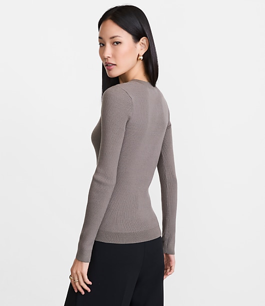 Petite LOFT Versa Ribbed Henley Sweater - Cool Sage
