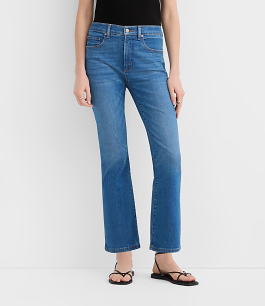 Rivete Tall Mid Rise Kick Crop Jeans in Dark Wash