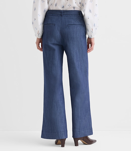 Petite Curvy Belted Palmer Wide Leg Pants in Refined Denim