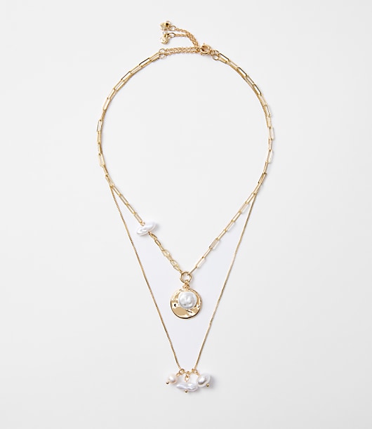 Loft Mother Of Pearl Layered Coin Necklace Set