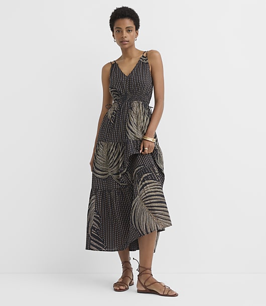 Loft Palm Tie Cutout Midi Pocket Dress