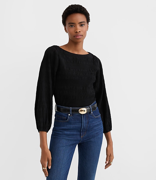 Petite Smocked Lantern Sleeve Blouse
