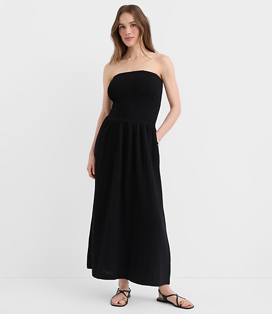 Loft LOFT Beach Strapless Mixed Media Maxi Pocket Dress