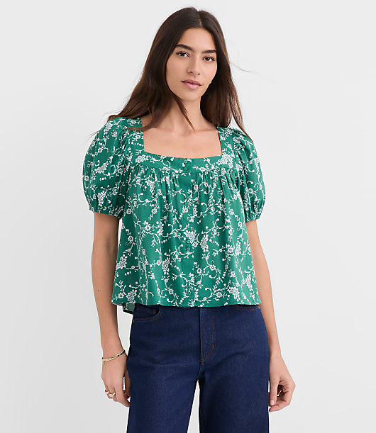 Petite Bouquet Puff Sleeve Square Neck Blouse