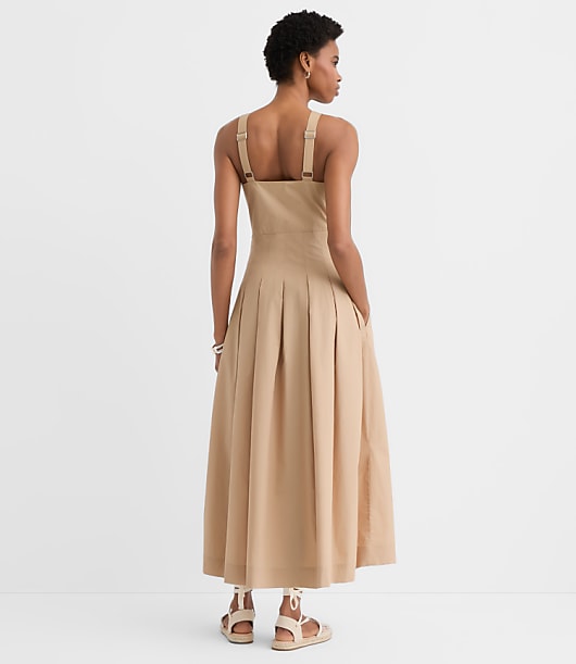 Pleated Poplin Midi Pocket Dress