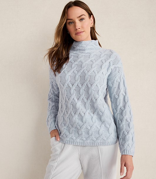 Loft Haven Well Within Cashmere Cable Mock Neck Sweater