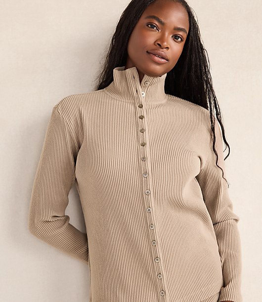 Haven Well Within Ottoman Rib Button-Front Top - Tan