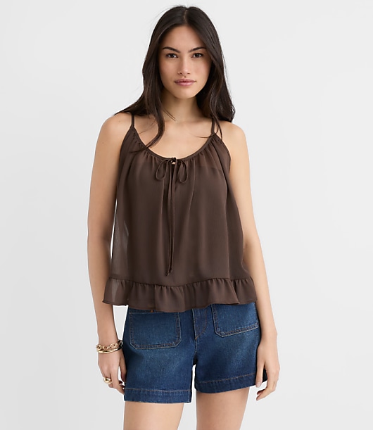 Petite Keyhole Ruffle Hem Cami