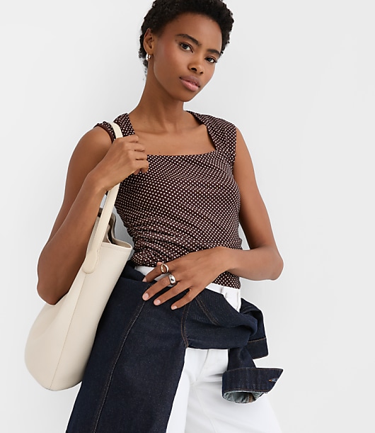 Loft Pindot Mesh Ruched Square Neck Top