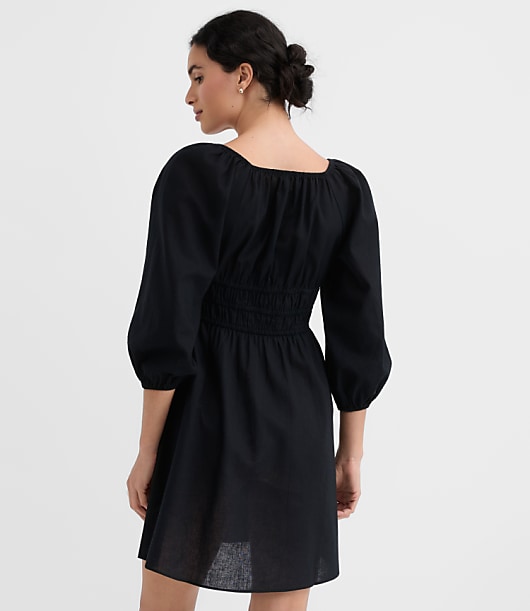 Petite Linen Cotton Smocked Mini Dress