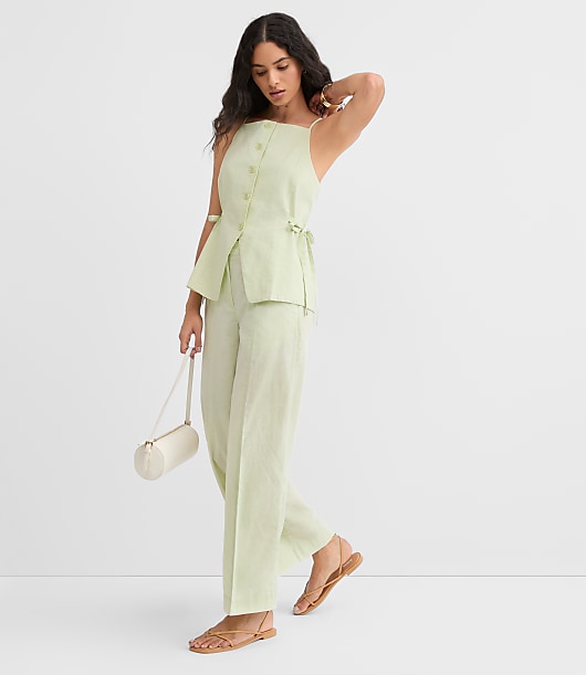 Petite Side Tie Linen Cotton Strappy Vest Top