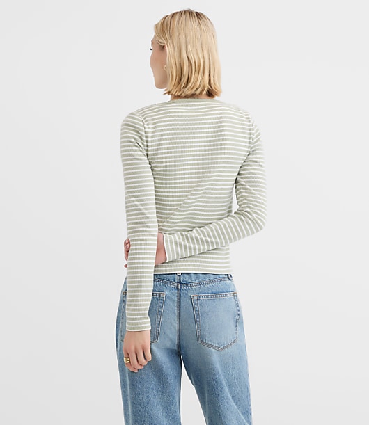Striped Scalloped Ribbed Cardigan