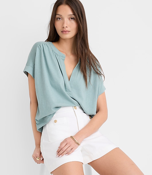 Split Neck Mixed Media Top