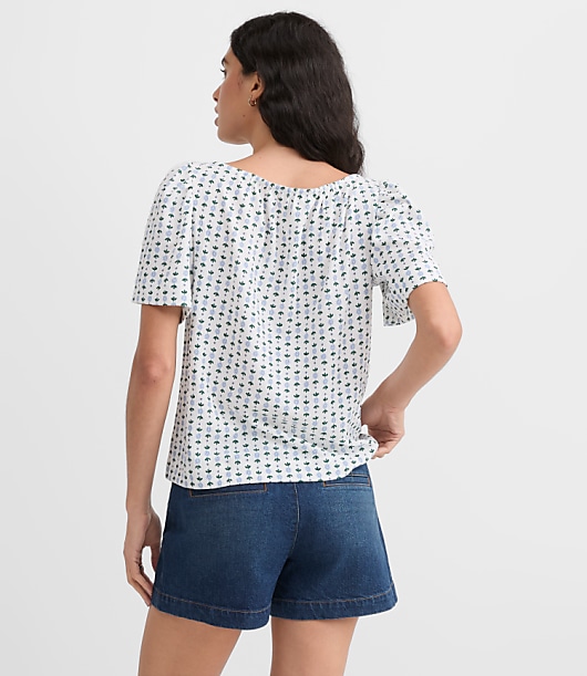 Floral Flutter Sleeve Boatneck Top