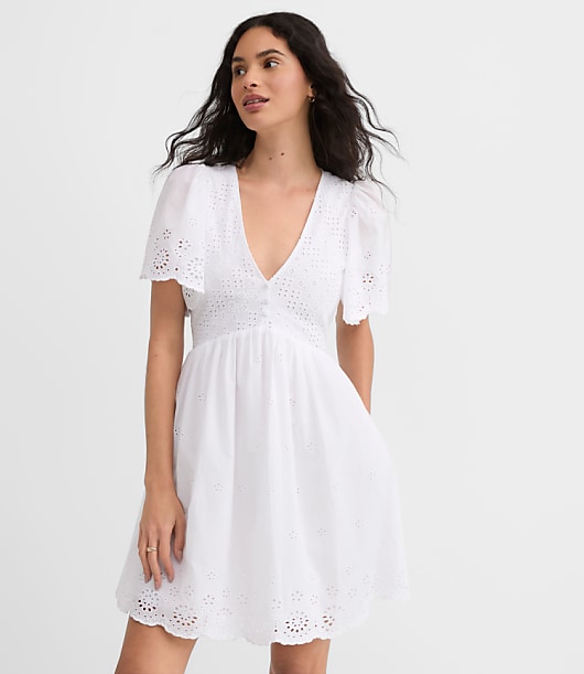 Petite Eyelet Flutter Sleeve Mini Pocket Dress