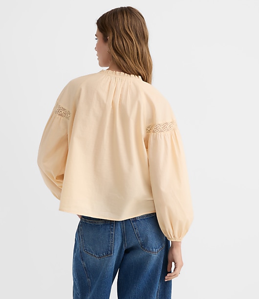 Petite Lace Trim Pintucked Ruffle Collar Blouse