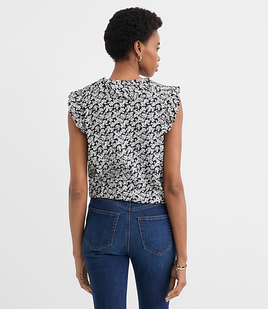 Petite Floral Ruffle V-Neck Top