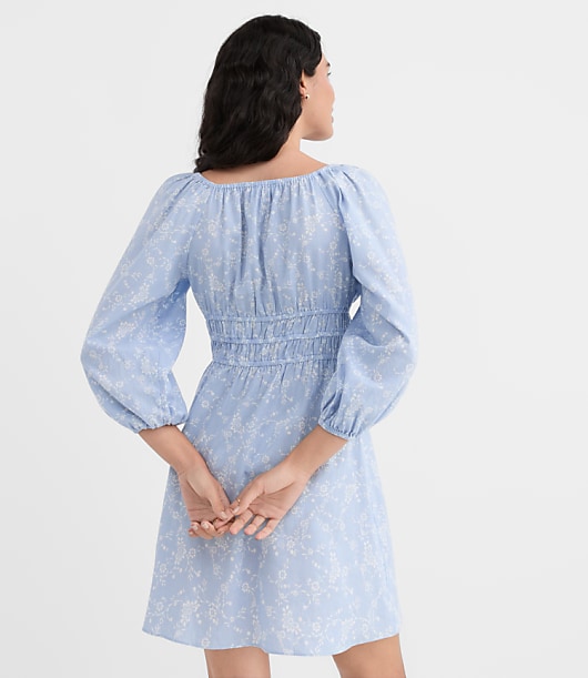 Petite Bouquet Linen Cotton Smocked Mini Dress