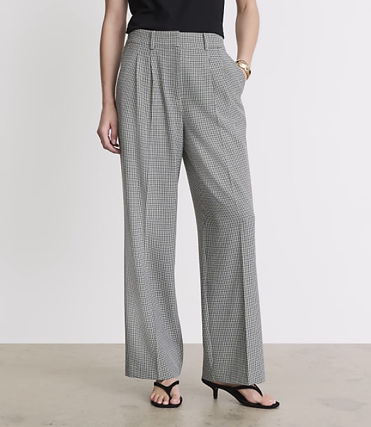 LOFT Versa Seasonless Stretch Double Pleat Relaxed Straight Pants Mini Houndstooth