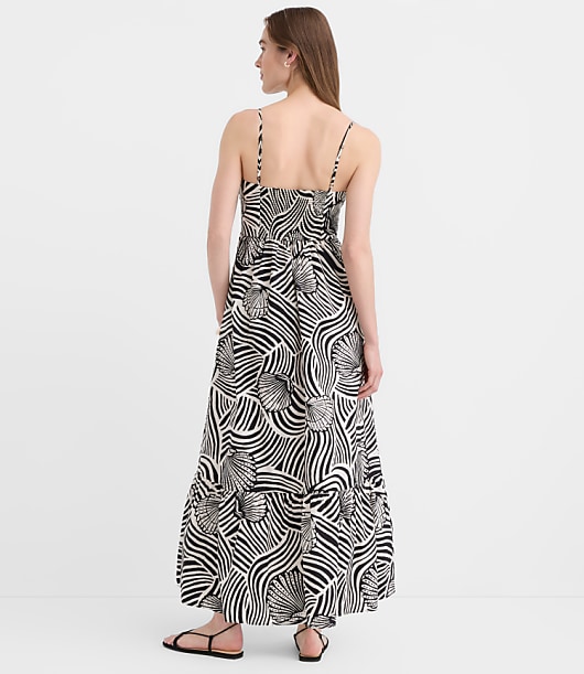 Petite LOFT Beach Seashell Poplin Cutout Twist Maxi Pocket Dress