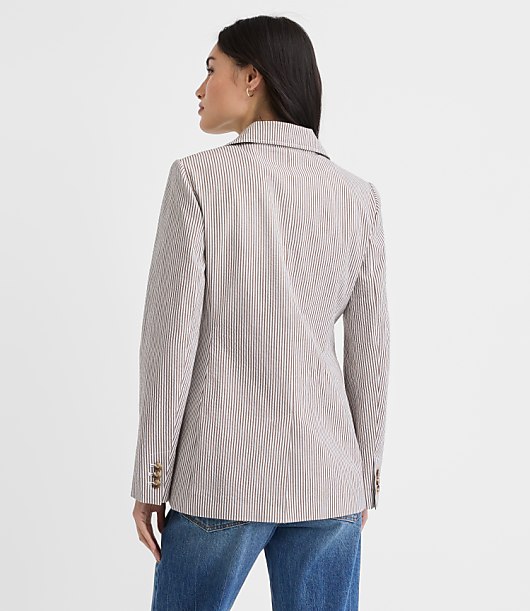 Petite Striped Seersucker Fitted Blazer