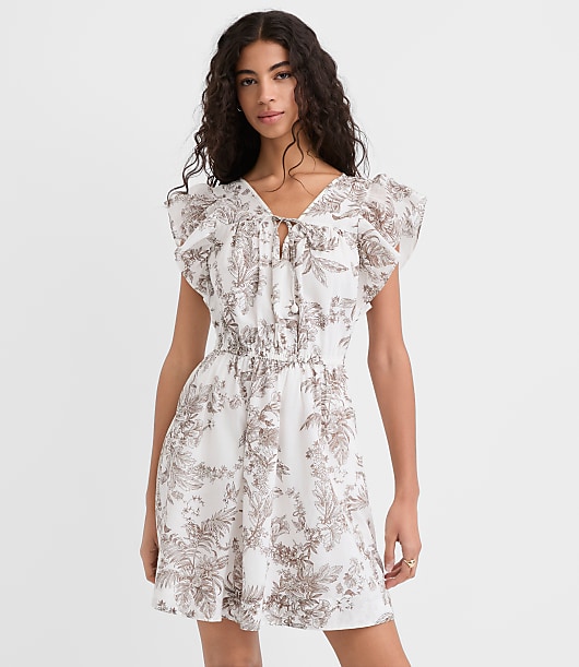 Petite Floral Toile Flutter Mini Pocket Dress