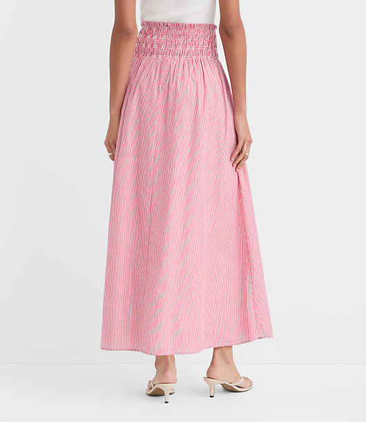 Striped Smocked Midi Skirt