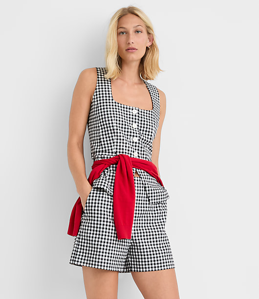 Petite Gingham Cutaway Pocket Vest