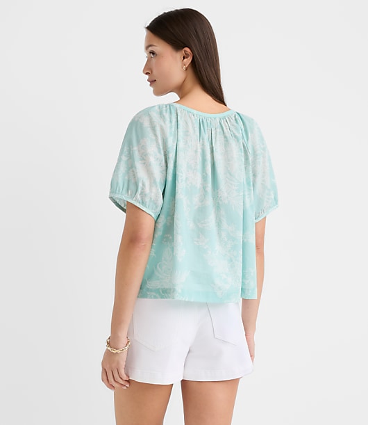 Petite Floral Toile Puff Sleeve Blouse