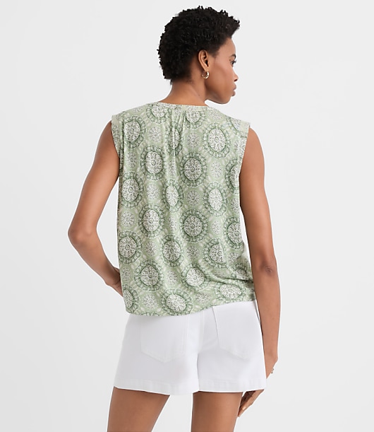 Petite Tiled Pleated Yoke Mixed Media Shell