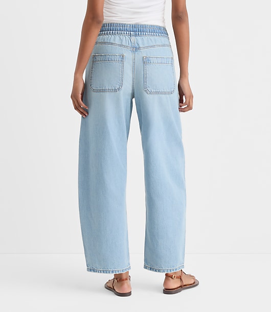 Rivete Curvy Utility High Rise Pull On Jeans in Light Wash Indigo