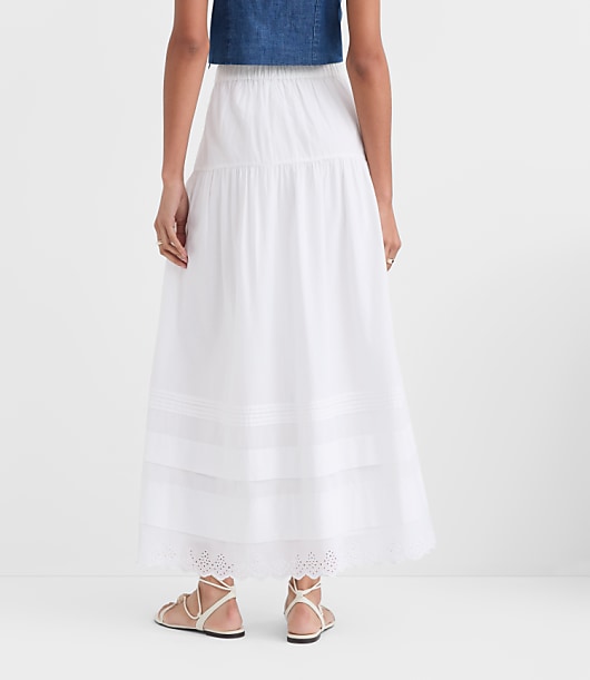 Petite Scalloped Eyelet Pintucked Maxi Skirt